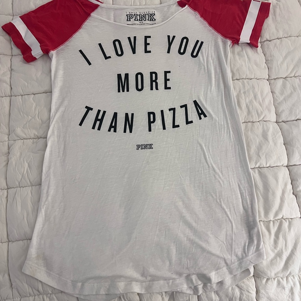 Circa 2010 PINK 'I Love You More Than Pizza' White & Red Sleep Tee
